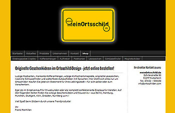 Online-Shop mit originellen Geschenkideen im Ortsschild-Design